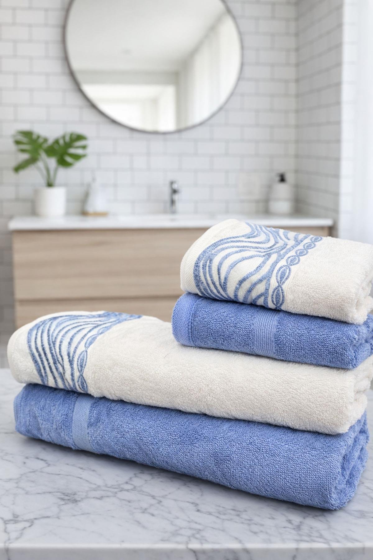 Özdilek Helezon Aile Bornoz Seti İndigo-Krem/İndigo