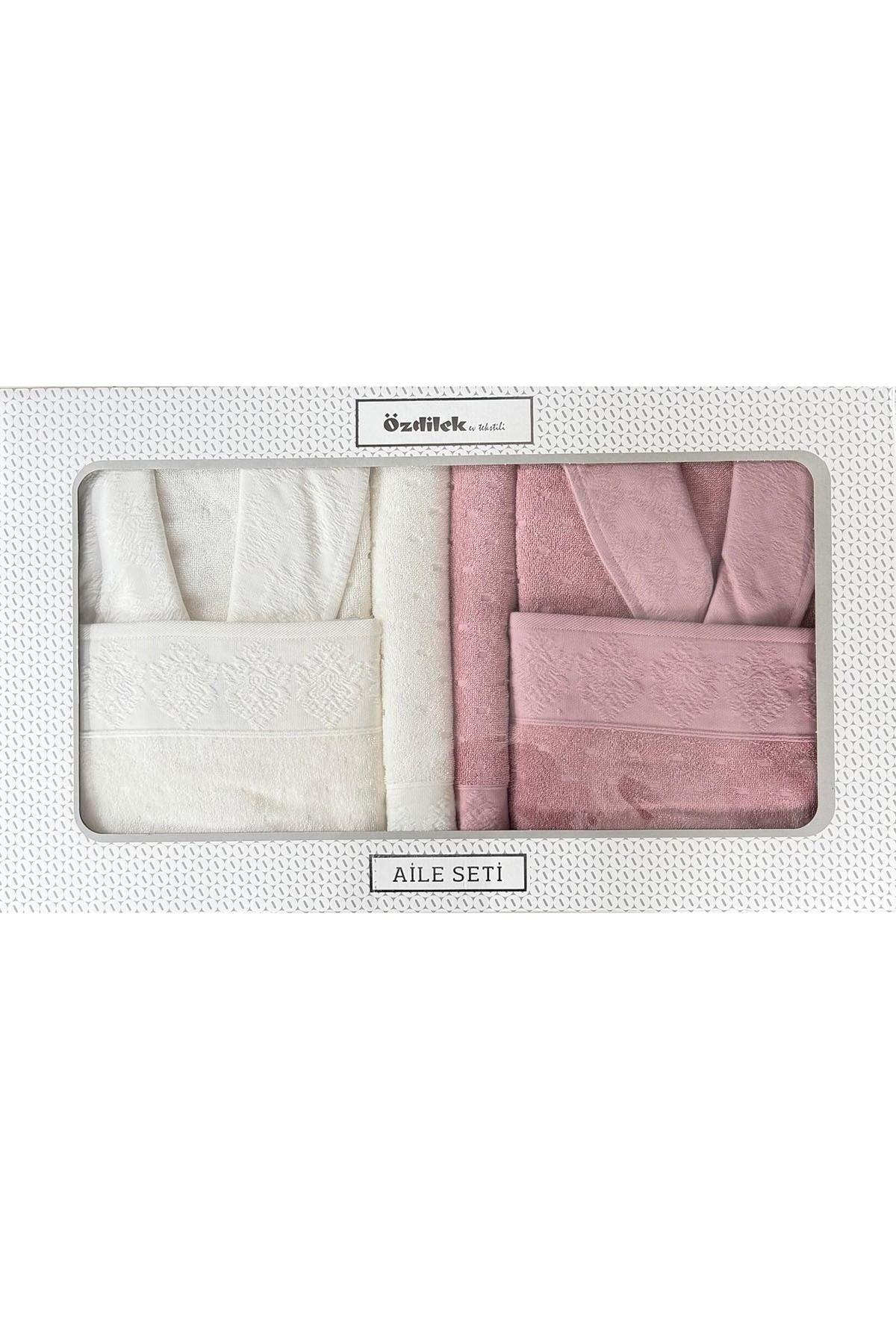 Özdilek Heritage Aile Bornoz Seti Pembe-Krem