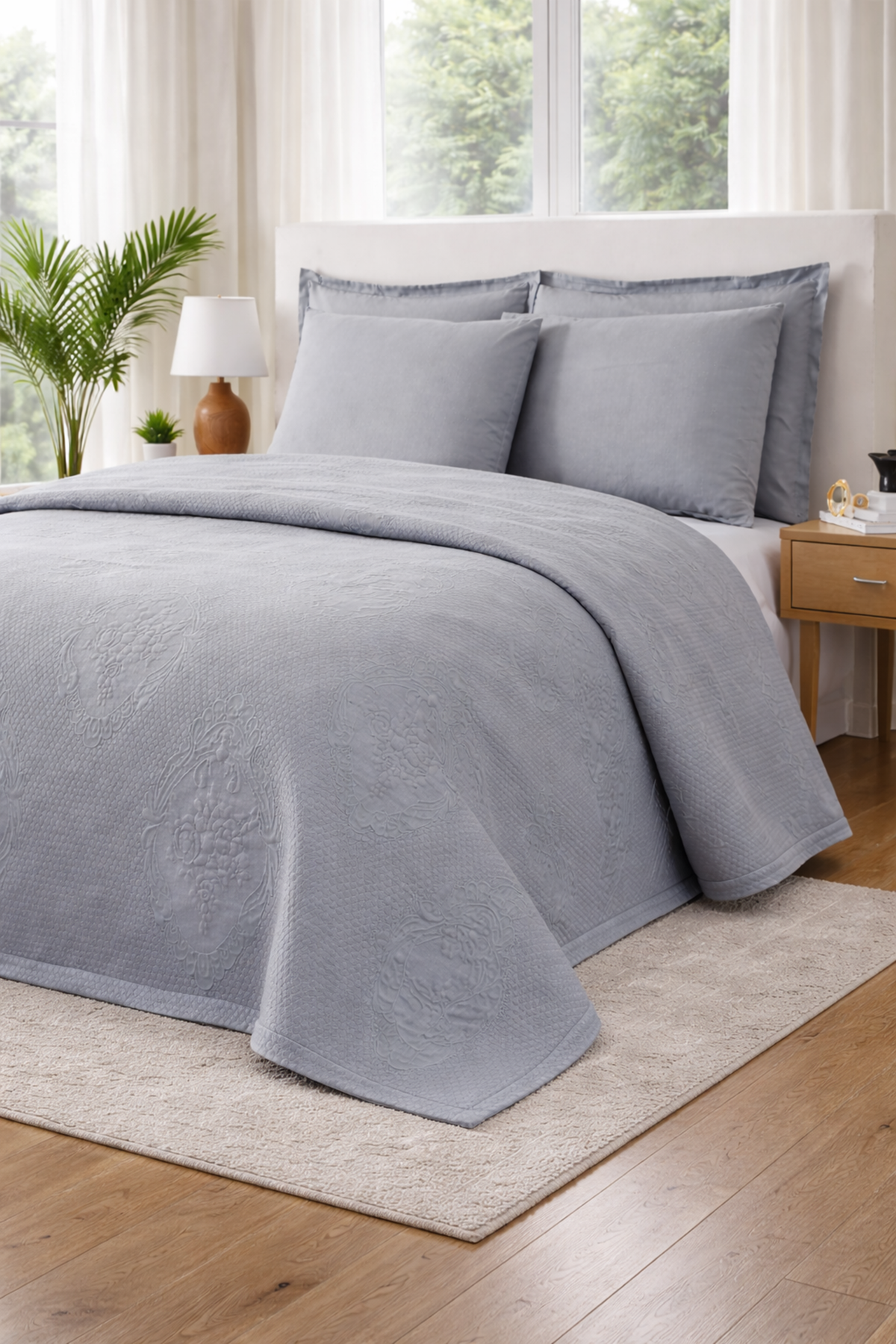 Özdilek Jakarlı Lux Çift Kişilik Pike Takımı - GRİ