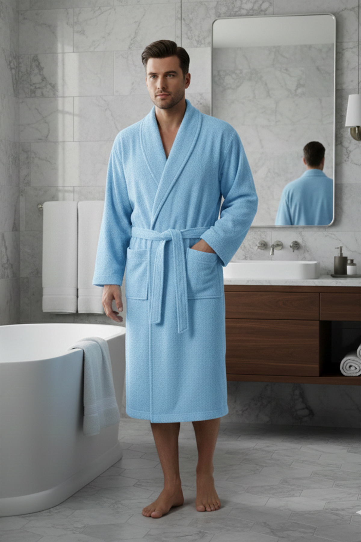 Özdilek Kadın/Erkek Unisex Bornoz - BUZ MAVİ
