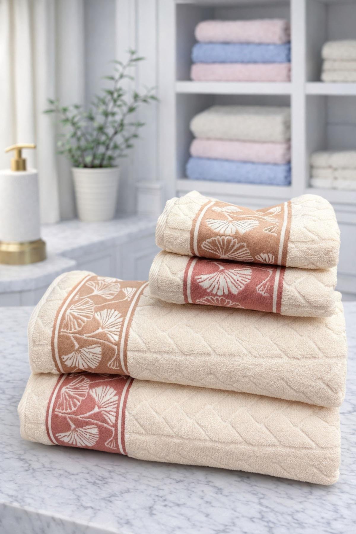 Özdilek Loseta Best Set (Hamam Takımı) Bej-Pembe