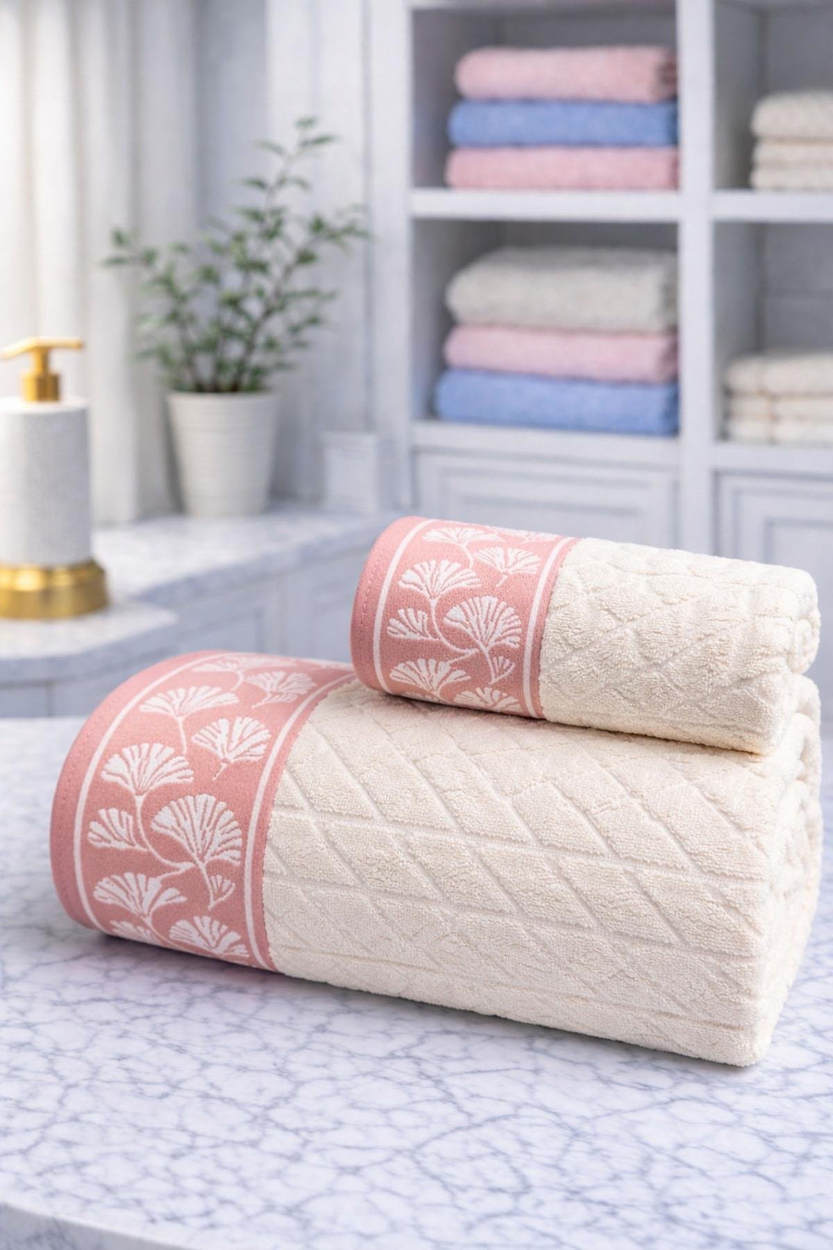 Özdilek Loseta Best Set (Hamam Takımı) Bej-Pembe