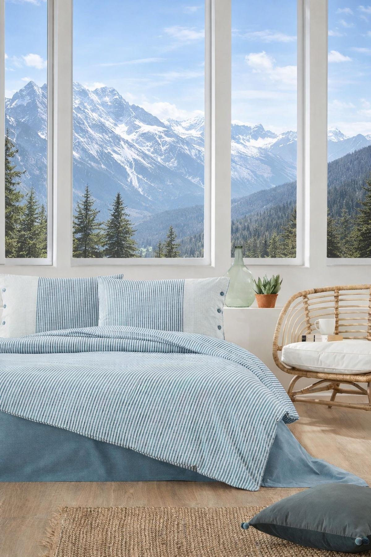 Özdilek Natural Line Battal Boy King Nevresim Takımı - MAVİ