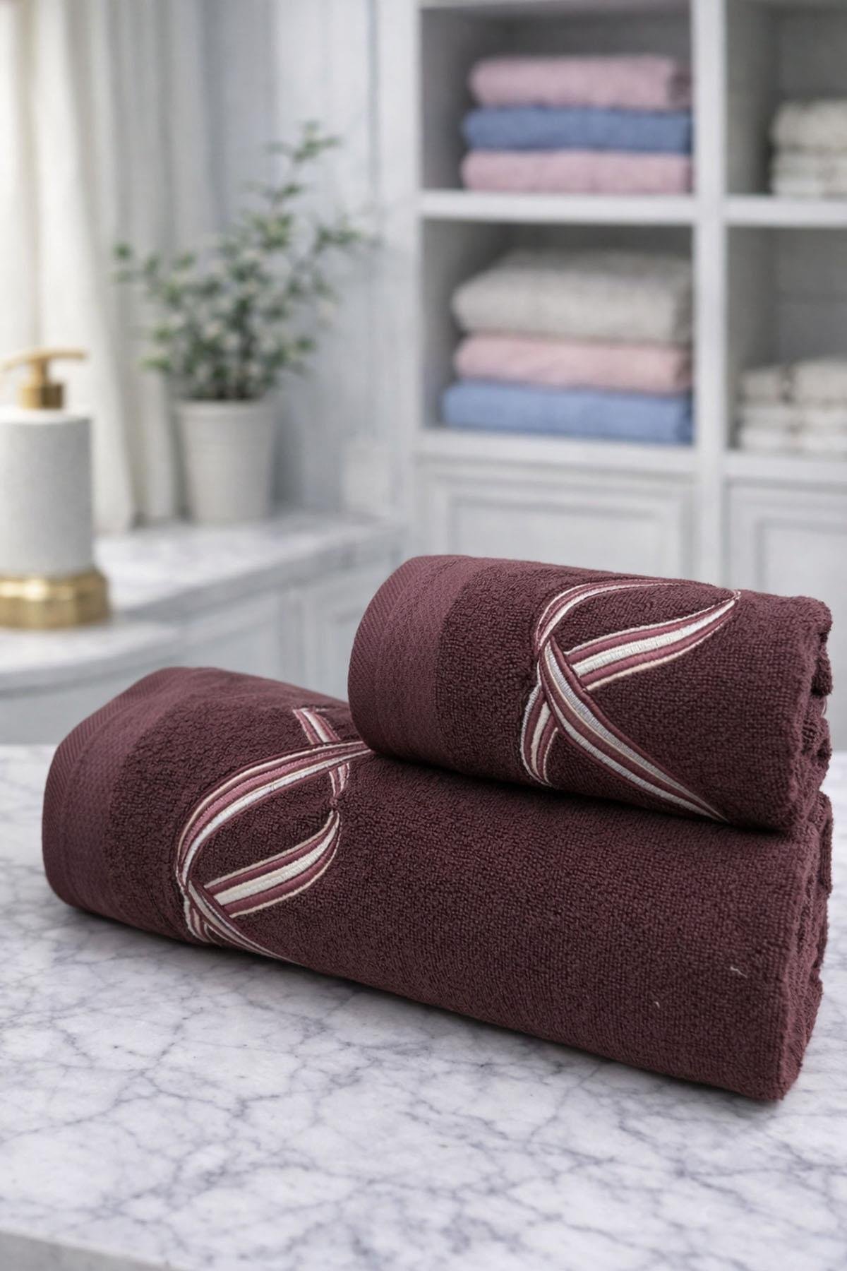 Özdilek Pink Wave Best Set (Hamam Takımı) Bordo-Pembe