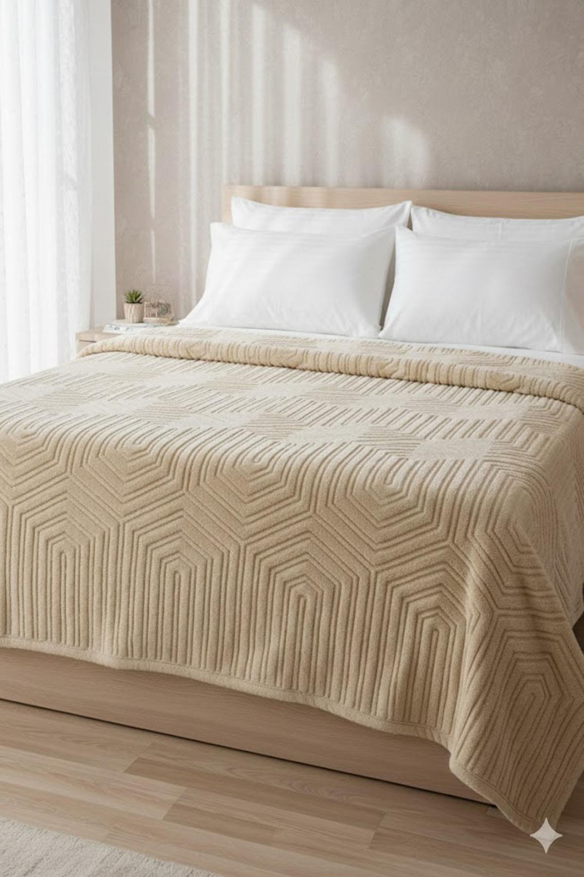 Özdilek Prestige Çift Kişilik Kabartma Desenli Battaniye - BEJ