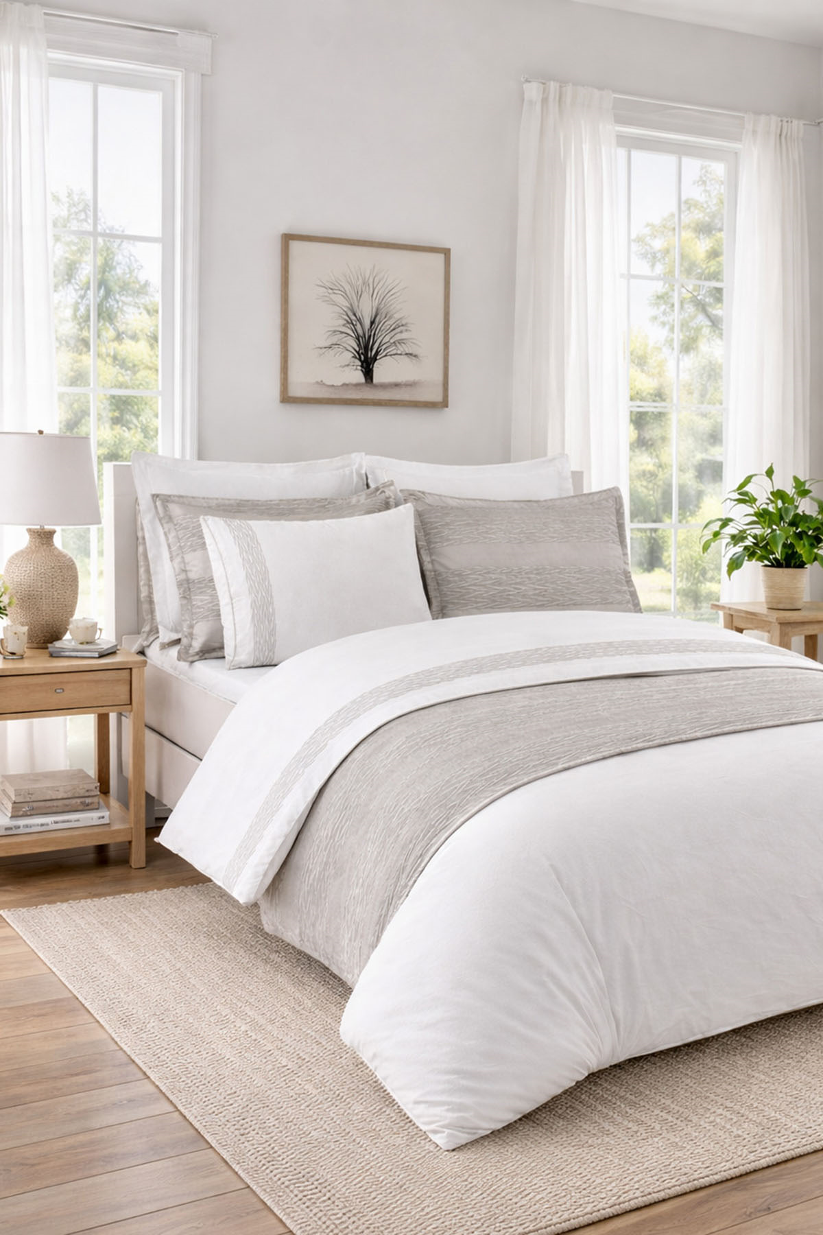 Özdilek Runnerlı Çift Kişilik Nakışlı Velvet Pikeli Gelin Seti - GRİ