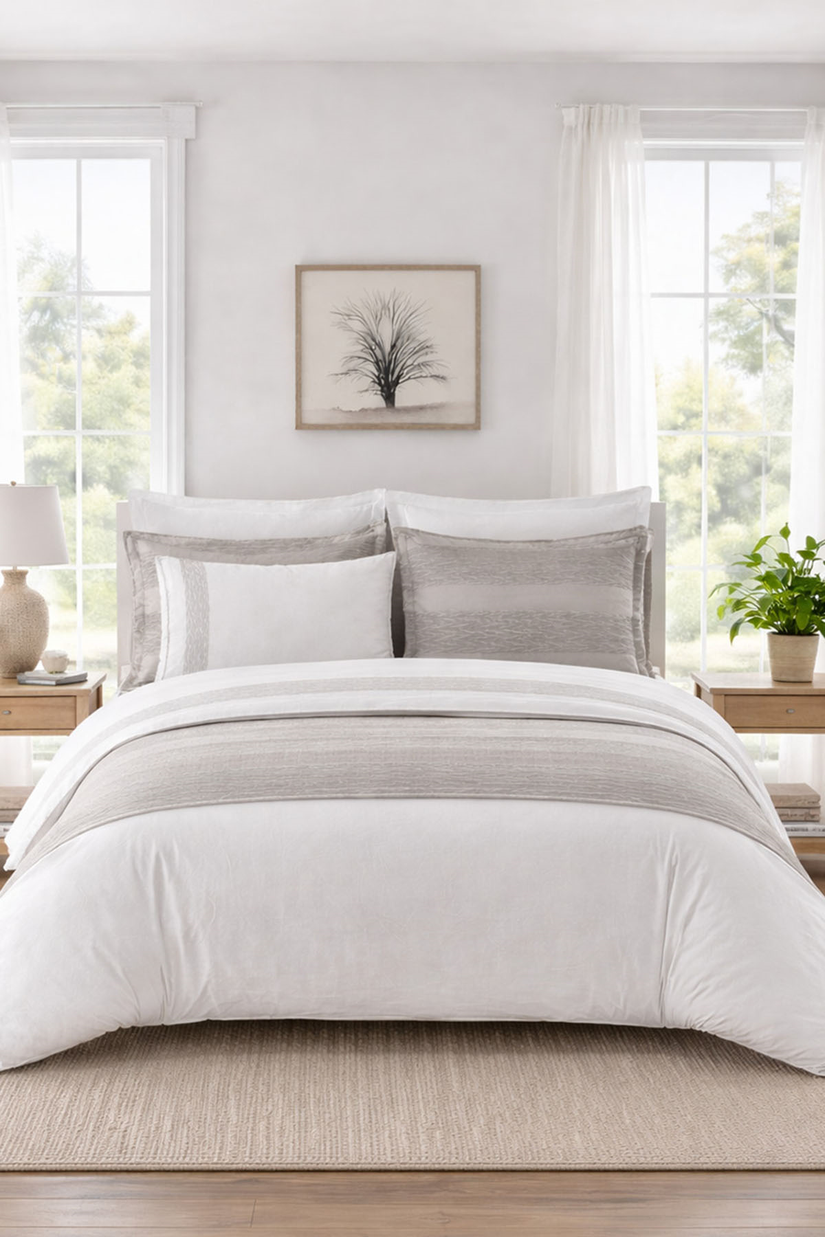 Özdilek Runnerlı Çift Kişilik Nakışlı Velvet Pikeli Gelin Seti - GRİ