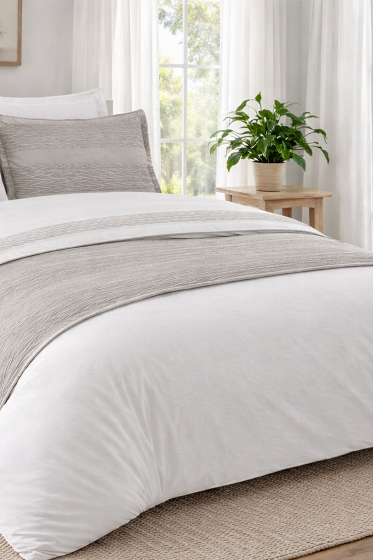 Özdilek Runnerlı Çift Kişilik Nakışlı Velvet Pikeli Gelin Seti - GRİ