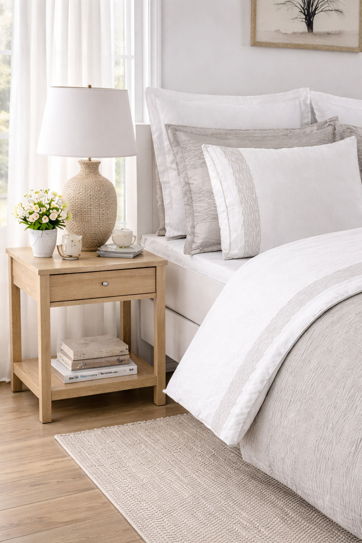 Özdilek Runnerlı Çift Kişilik Nakışlı Velvet Pikeli Gelin Seti - GRİ