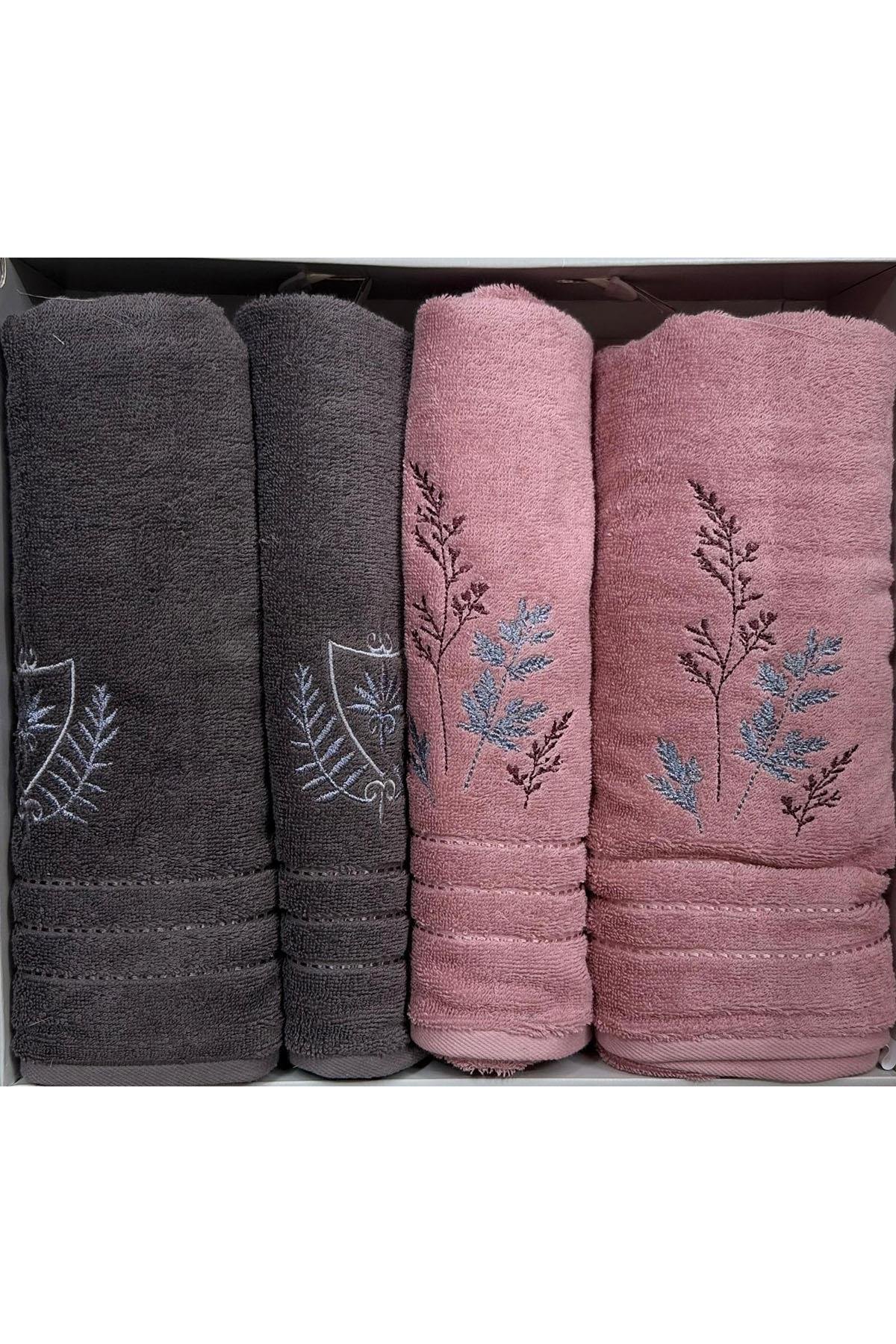 Özdilek Soft Leaf Best Set (Hamam Takımı) Pembe-Antrasit