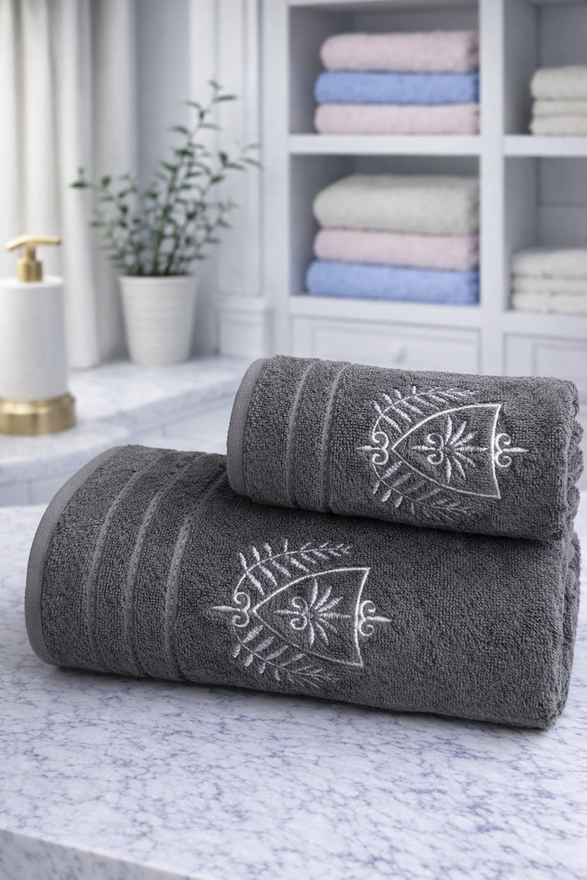 Özdilek Soft Leaf Best Set (Hamam Takımı) Pembe-Antrasit