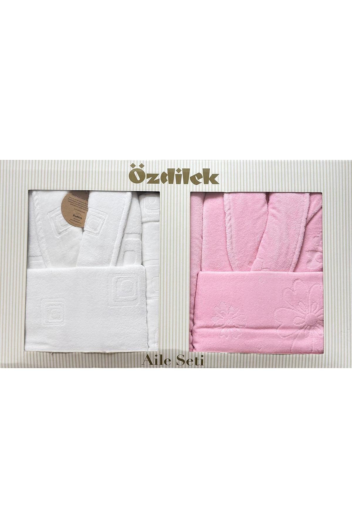 Özdilek Vega Aile Bornoz Seti Beyaz-Pembe