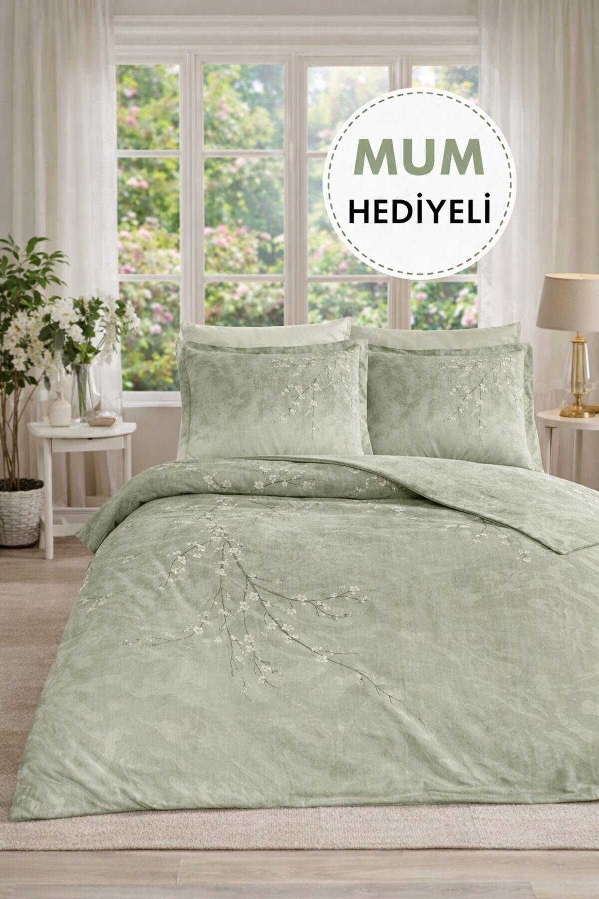 Özdilek White Sakura Nevresim Takımı Çift Kişilik - YEŞİL