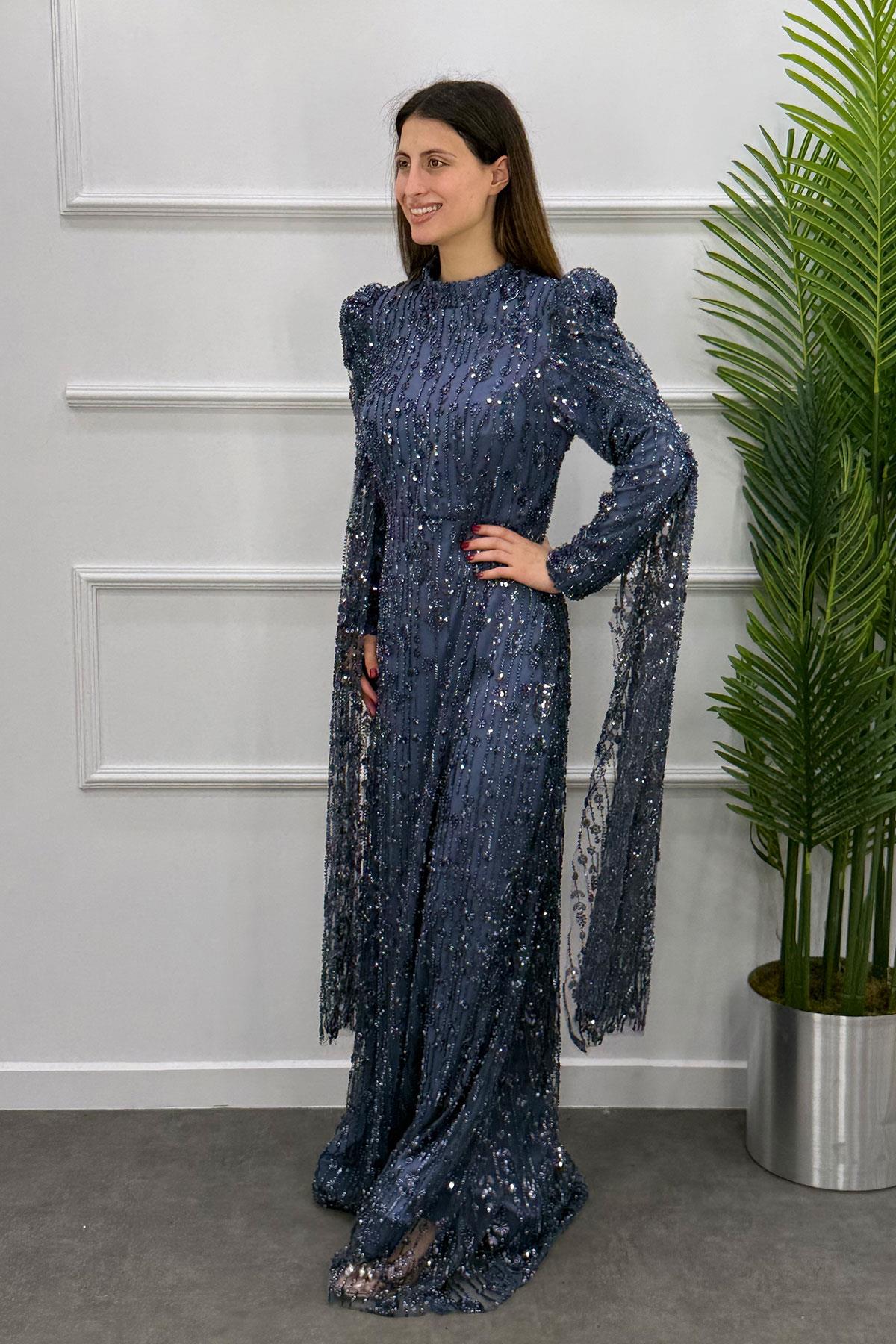 Salkım Tesettür Abiye - ANTRASİT