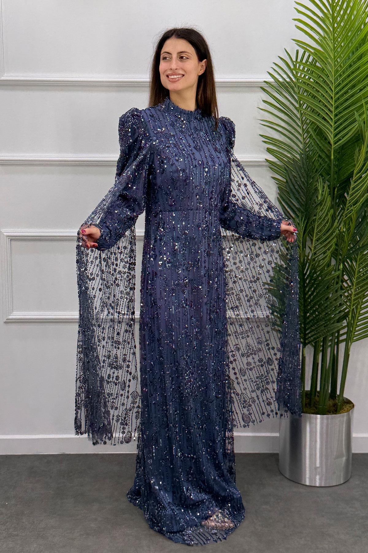 Salkım Tesettür Abiye - ANTRASİT