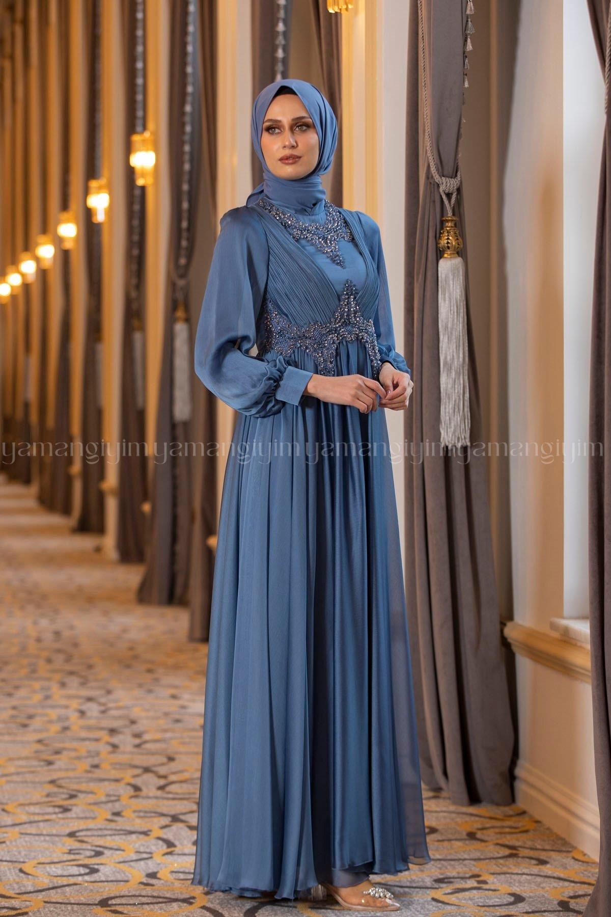 Hyacinth Hijab Evening Dress - INDIGO