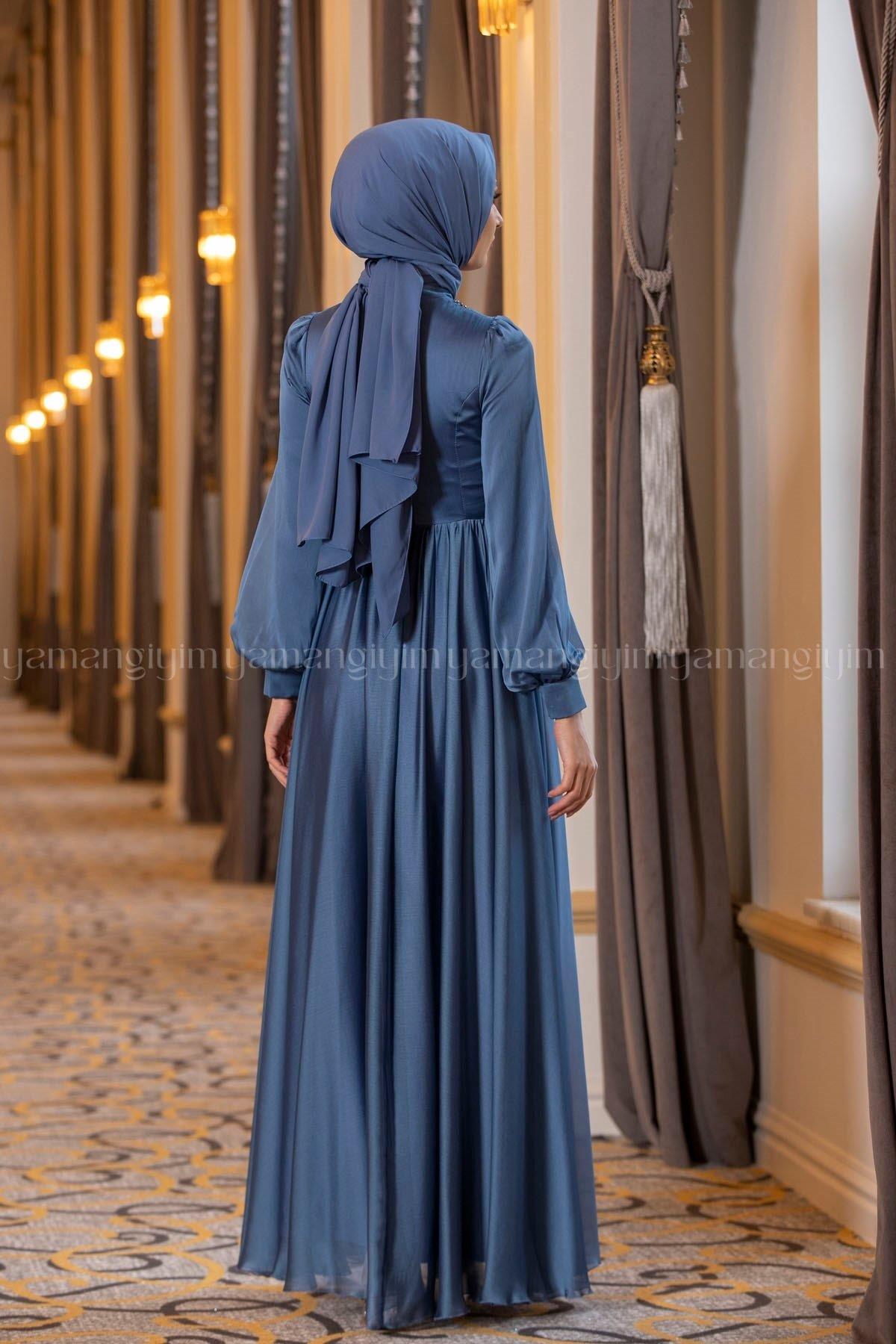 Hyacinth Hijab Evening Dress - INDIGO