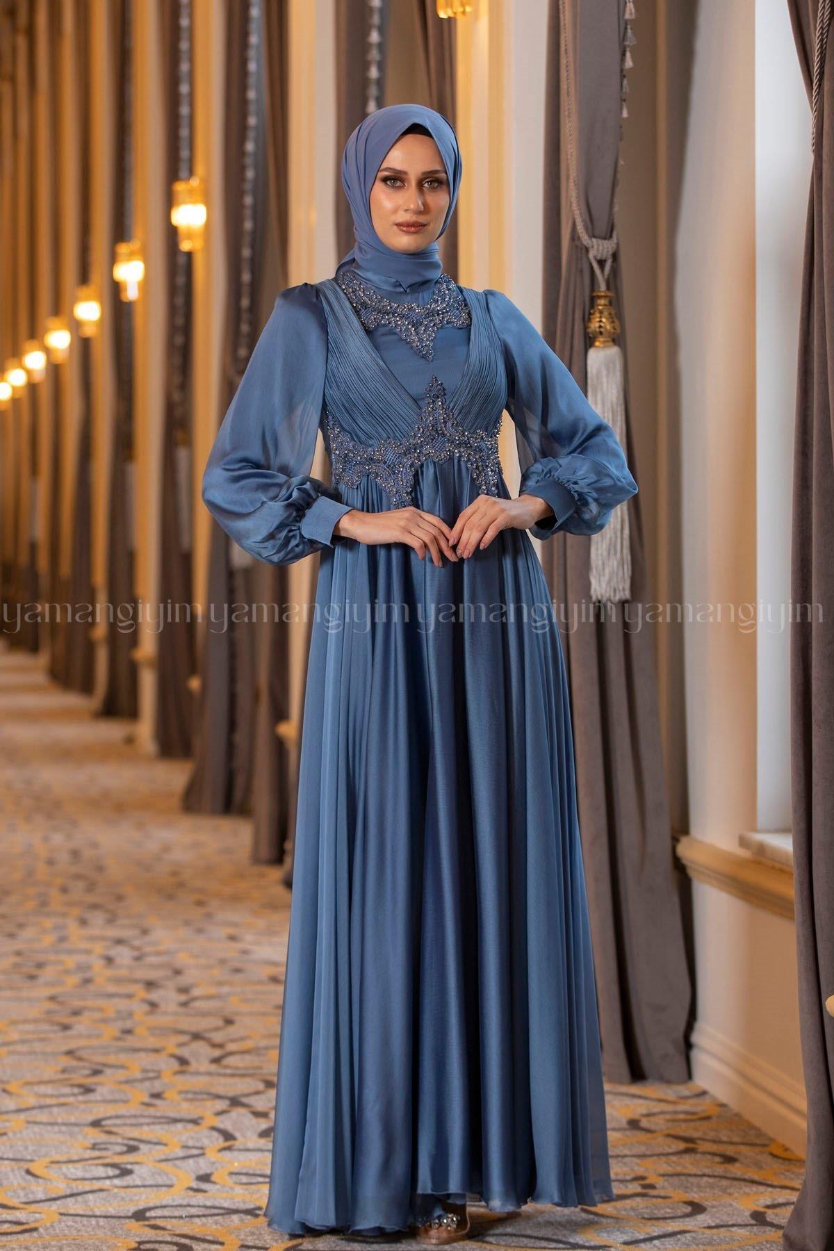 Hyacinth Hijab Evening Dress - INDIGO