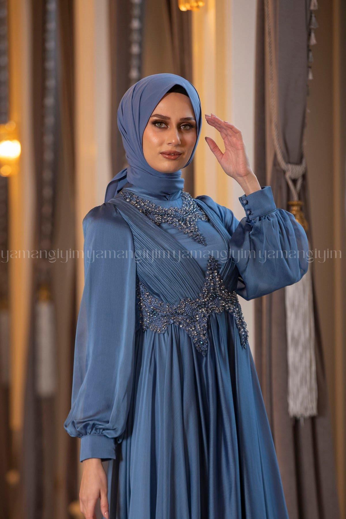 Hyacinth Hijab Evening Dress - INDIGO