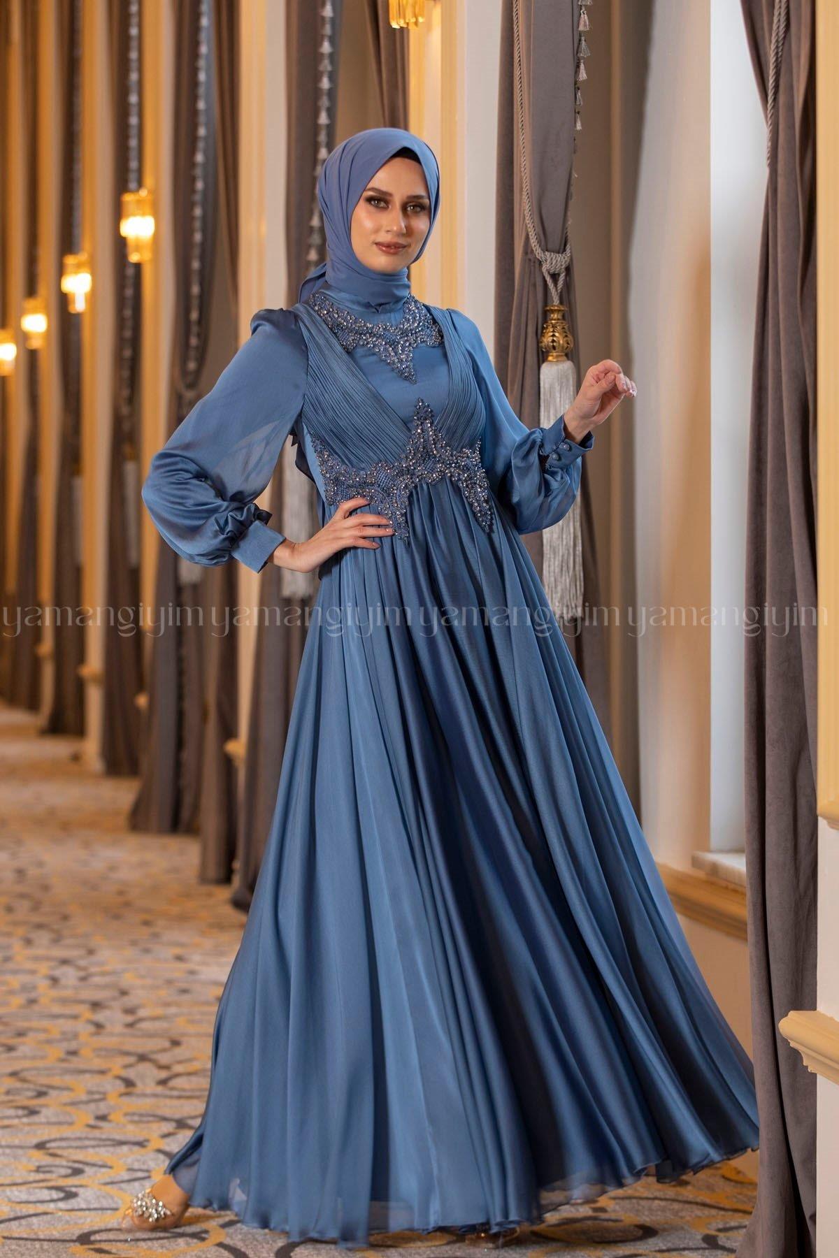 Hyacinth Hijab Evening Dress - INDIGO