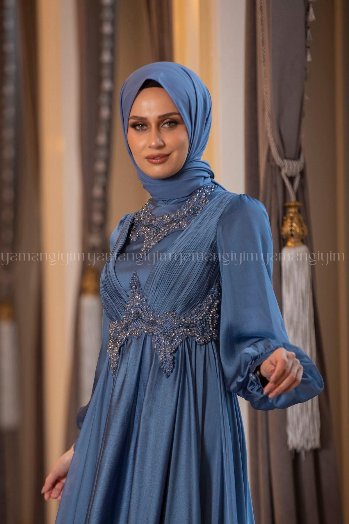 Hyacinth Hijab Evening Dress - INDIGO