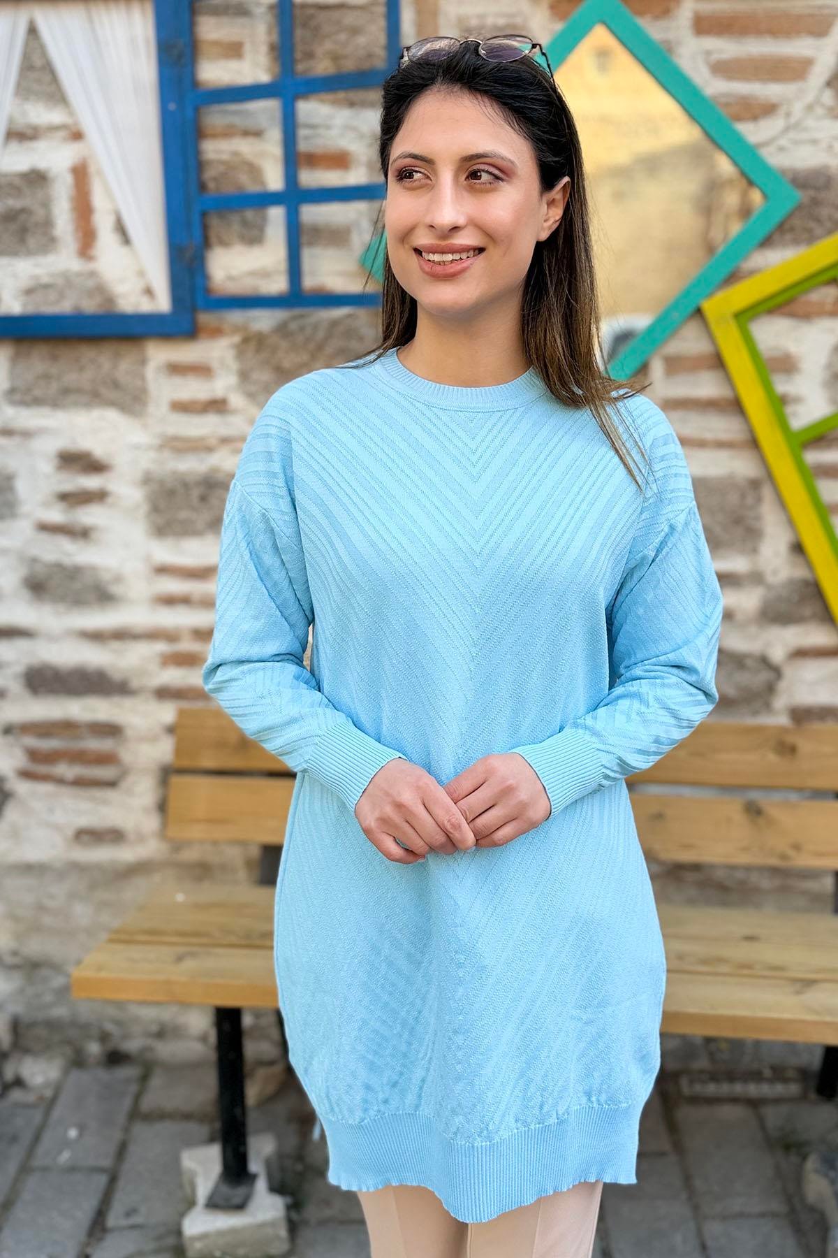 V Desenli Oversize Triko Tunik - Bebemavisi