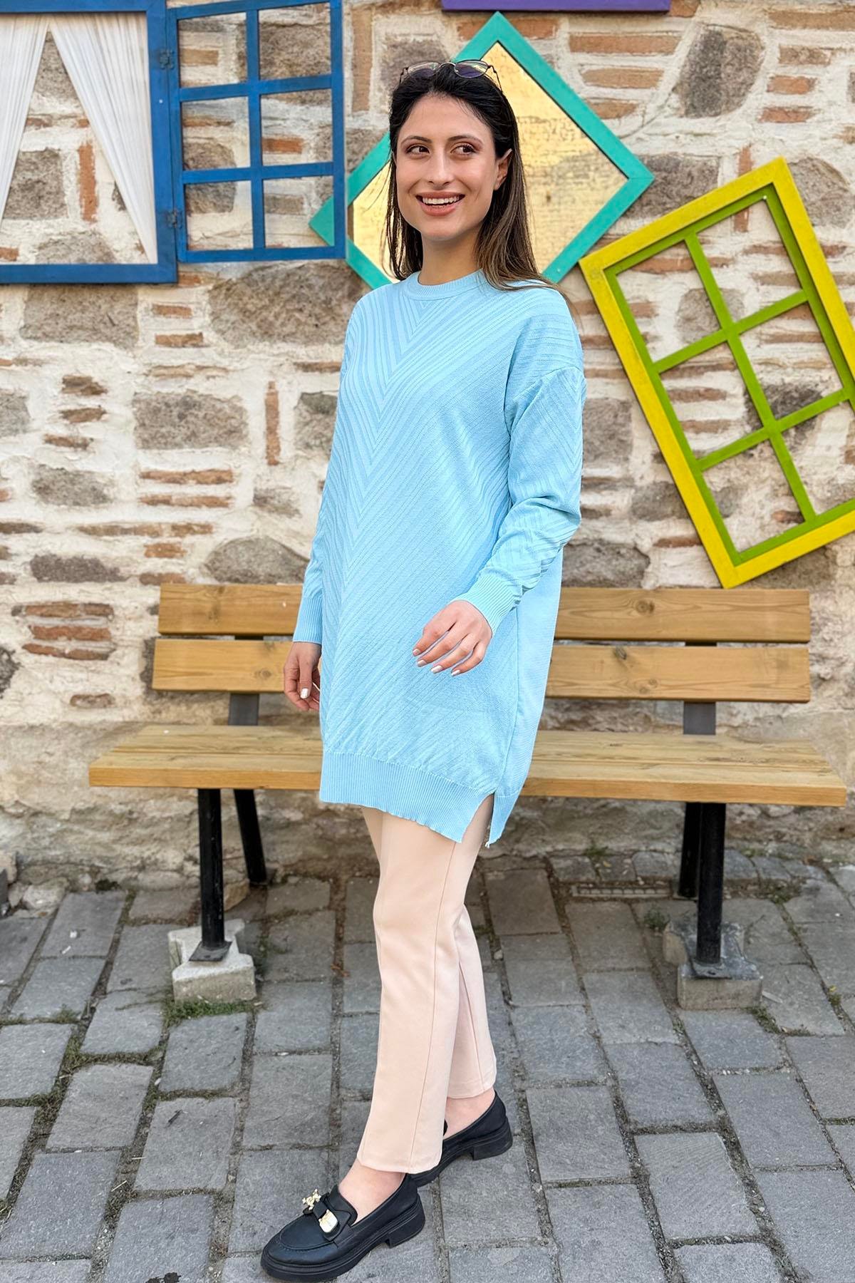 V Desenli Oversize Triko Tunik - Bebemavisi