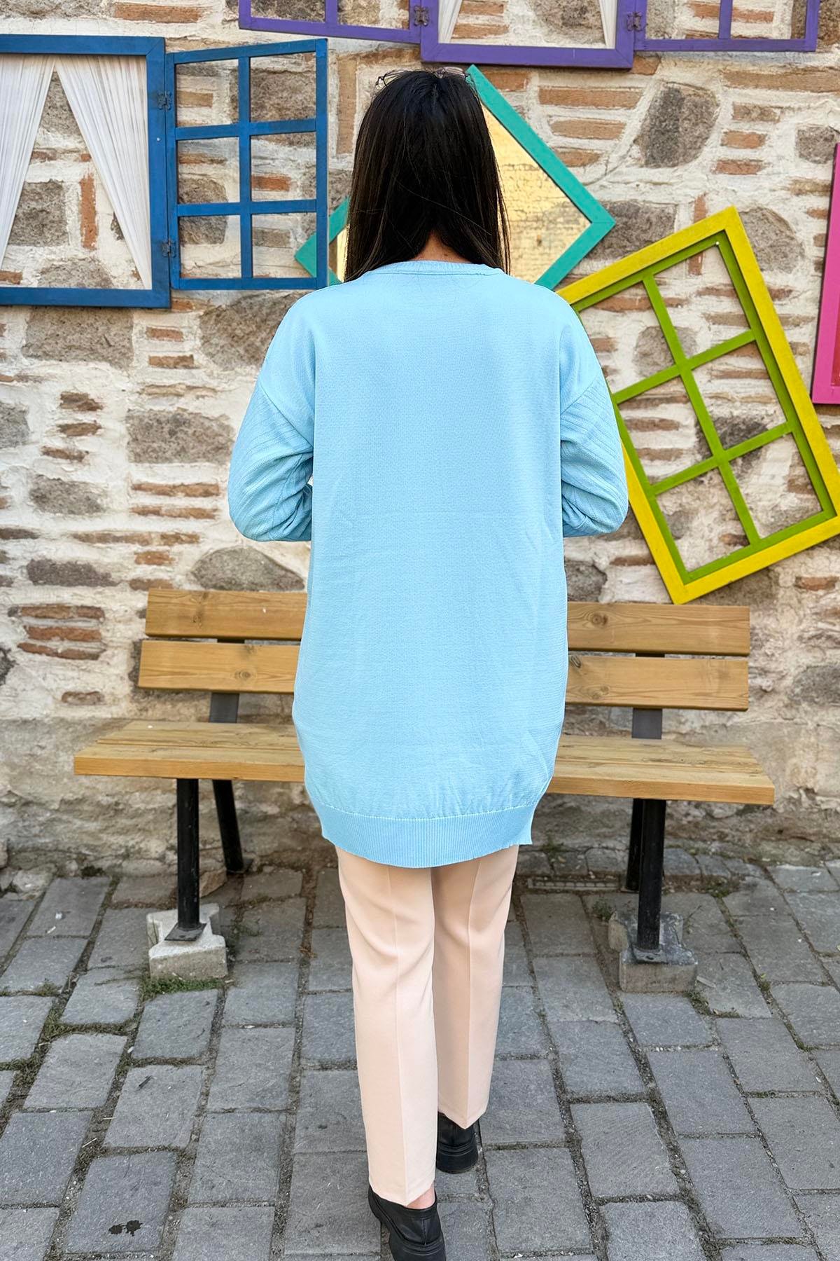 V Desenli Oversize Triko Tunik - Bebemavisi