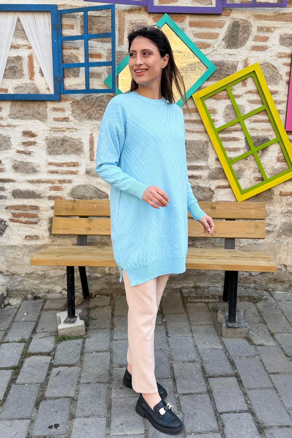 V Desenli Oversize Triko Tunik - Bebemavisi