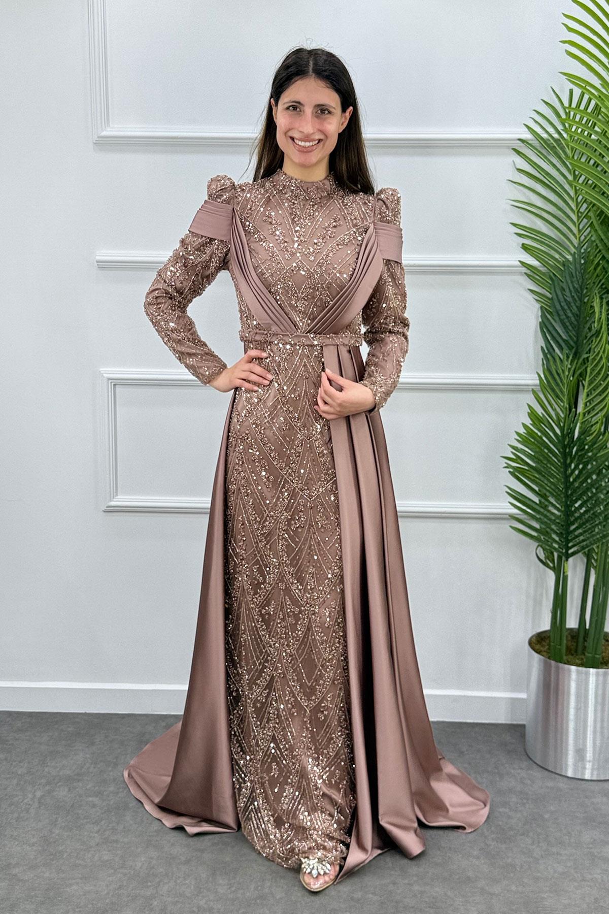 Zamia Tesettür Abiye - KAHVE