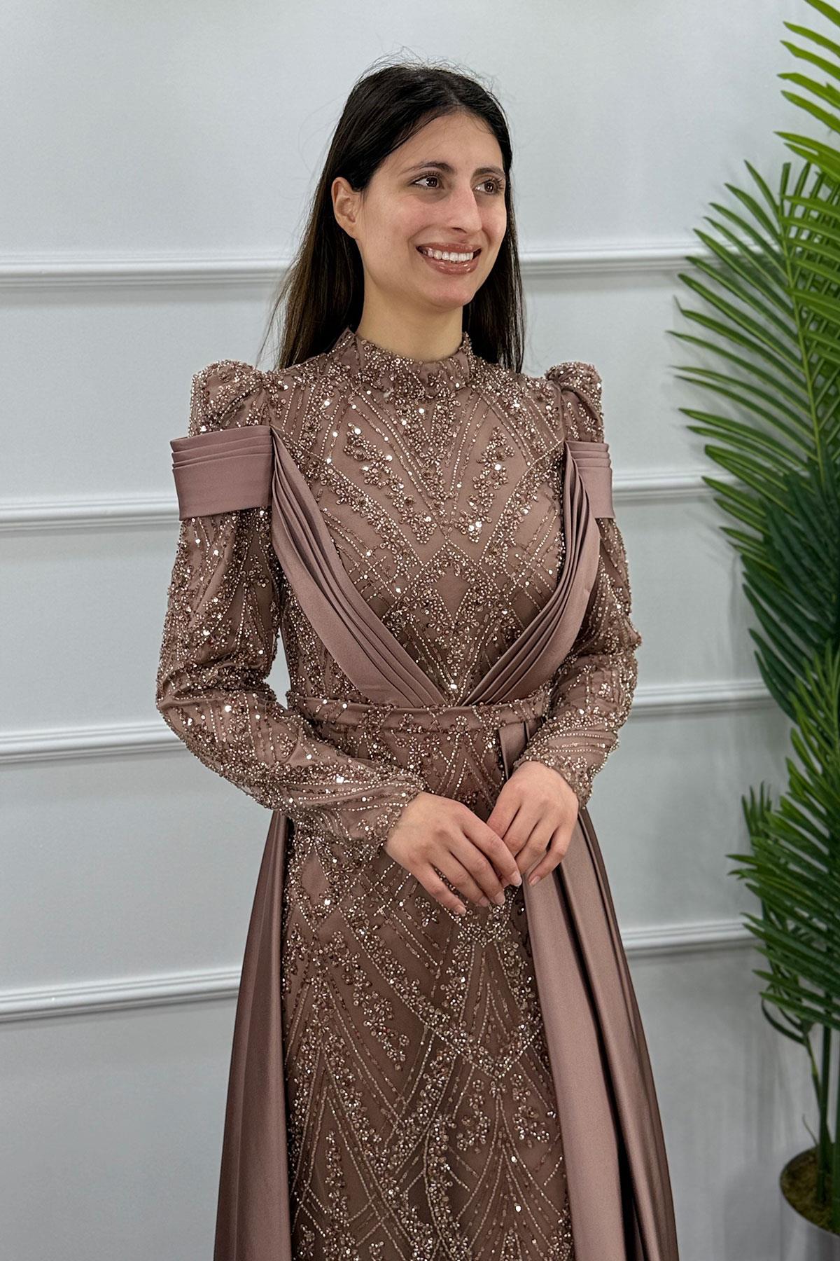 Zamia Tesettür Abiye - KAHVE