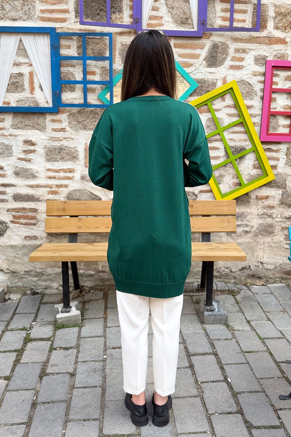 Zebra Desenli Garnili Triko Tunik - ZÜMRÜT