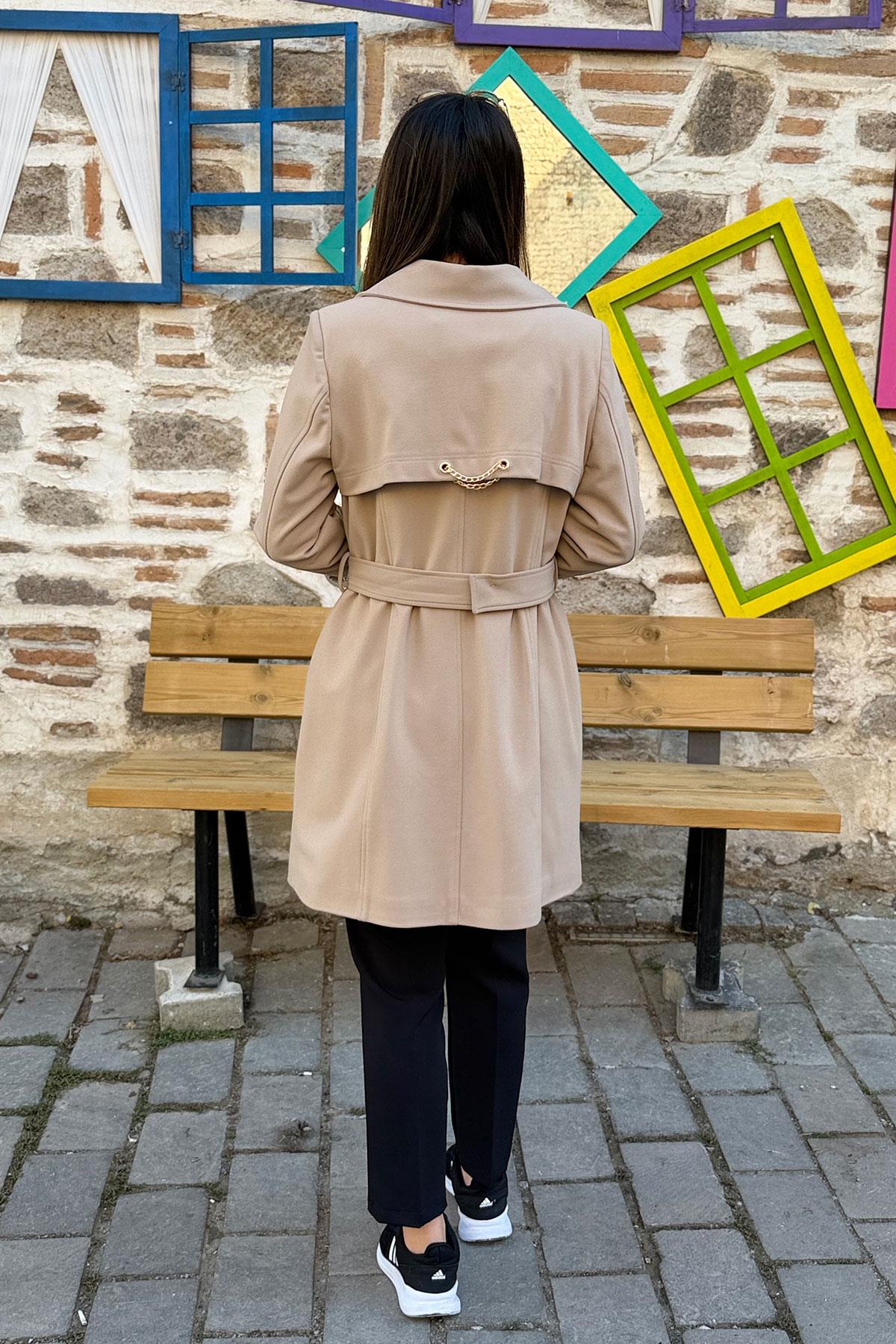 Zincir Detaylı Kaşe Kaban - BEJ