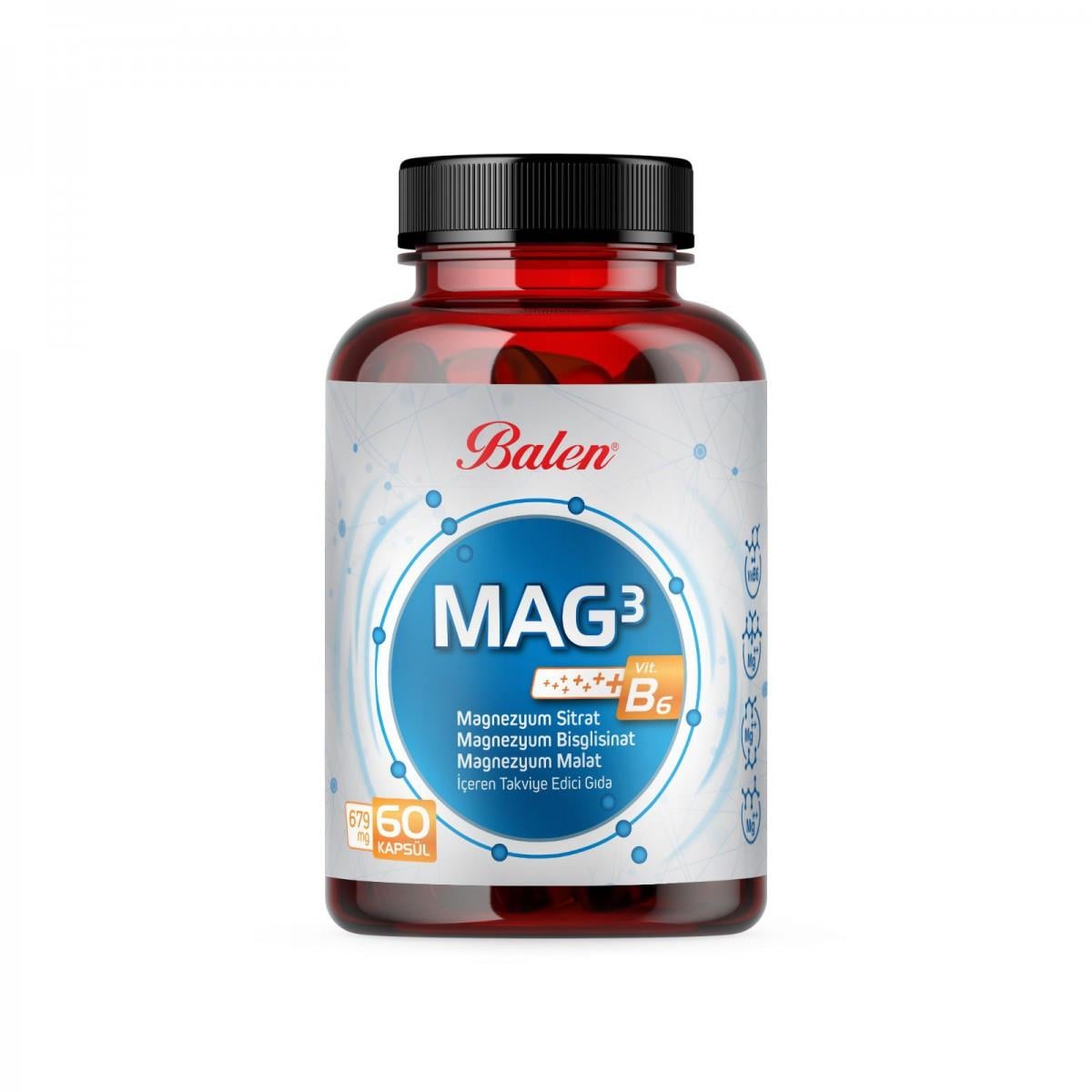 Balen Mag 3 Magnezyum Sitrat & Bisglisinat & Malat 679 Mg 60 Kapsül
