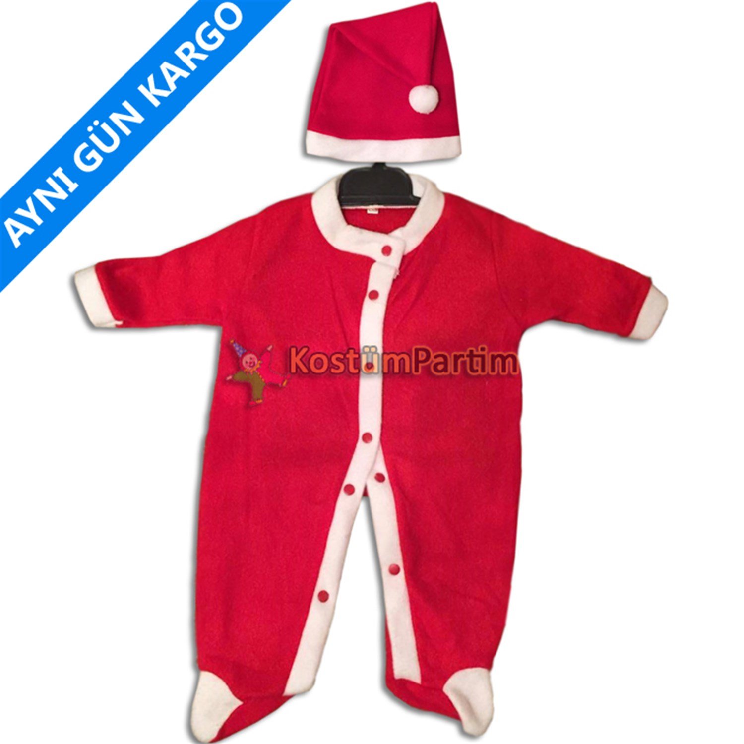 Bebekler için Noel Baba Tulumu 3 Aylık - 6 Aylık - 9 AylıkYılbaşı Bebek Noel Baba Kostümü