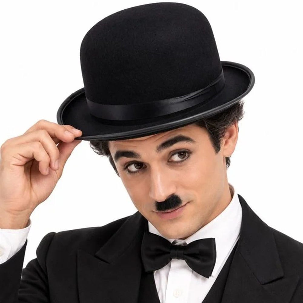 Charlie Chaplin Kostüm Seti Yetişkin Şapka Papyon ve 83 cm Baston 3 Parça Aksesuar Setleri KostümPartim® | Charlie Chaplin Kostüm Seti Yetişkin | Şarlo Şapka Papyon ve 83 cm Baston 3 Parça