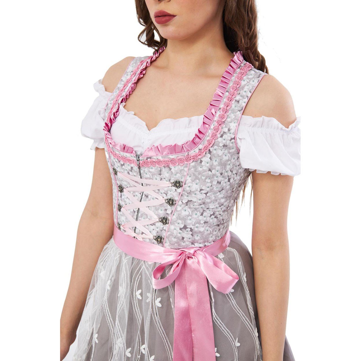 Çiçek Desenli Gri Pembe Pamuk Dirndl Elbise 3 Parçalı Kadın Bavyera Oktoberfest Kıyafeti 426 Kadın Elbiseleri KostümPartim® | Çiçek Desenli Gri Pembe Dirndl Elbise 426 | 3 Parçalı Kadın Bavyera Oktoberfest Kostümü