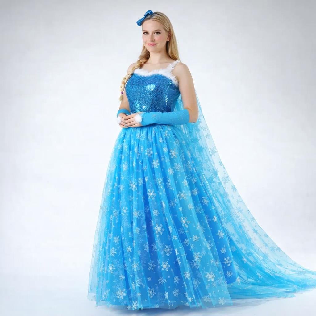 Frozen Elsa Kostümü Yetişkin Kadın Yetişkin Bayan Kostümleri KostümPartim® Elsa Tarzı Yetişkin Kadın Kostümü – Mavi Pelerinli Konsept Elbise