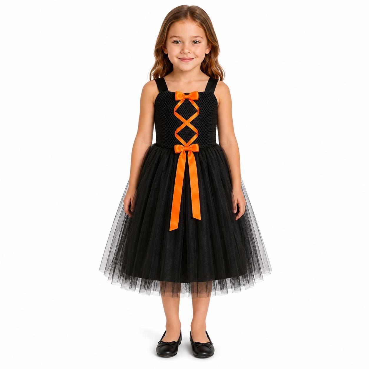 Halloween Çocuk Cadı Kostümü, Turuncu Kurdeleli Kız Çocuk Kostümleri KostümPartim® | Halloween Cadı Kostümü Kız Çocuk 4-12 Yaş | Turuncu Kurdeleli Şapkalı Kıyafet