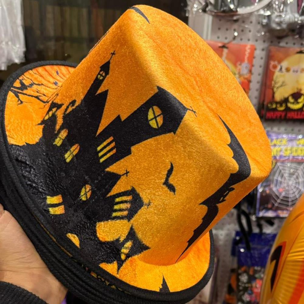 Halloween Perili Ev Baskılı Kadife Silindir Şapka Şapkalar Halloween Perili Ev Baskılı Kadife Silindir Şapka - KostümPartim®
