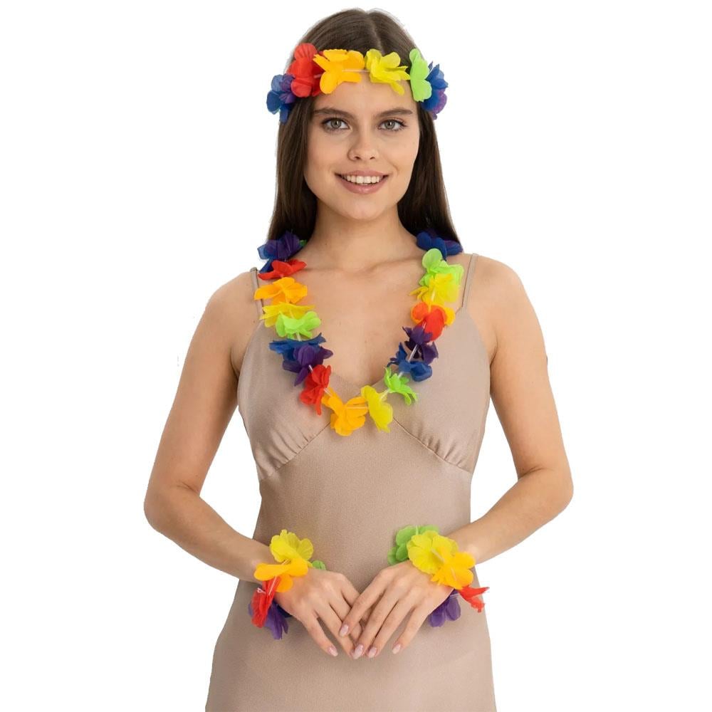 Hawaii Kolyesi Taç ve Bileklik Seti Taçlar KostümPartim® Hawaii Kolyesi Taç ve Bileklik Seti - Tropikal Partilerde Renkli Bir Görünüm Yakalayın!
