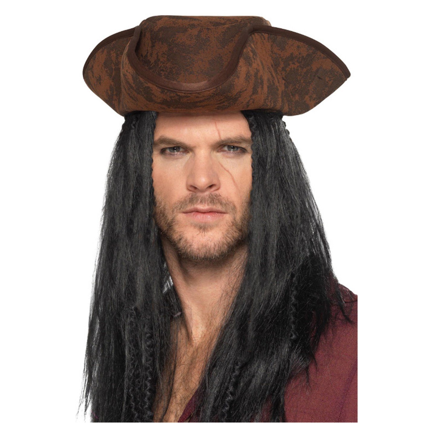 Jack Sparrow Korsan Şapkası Siyah Saçlı Kaptan Korsan Peruklu Şapka Şapkalar KostümPartim® | Jack Sparrow Korsan Şapkası Siyah Saçlı | Kaptan Korsan Peruklu Şapka