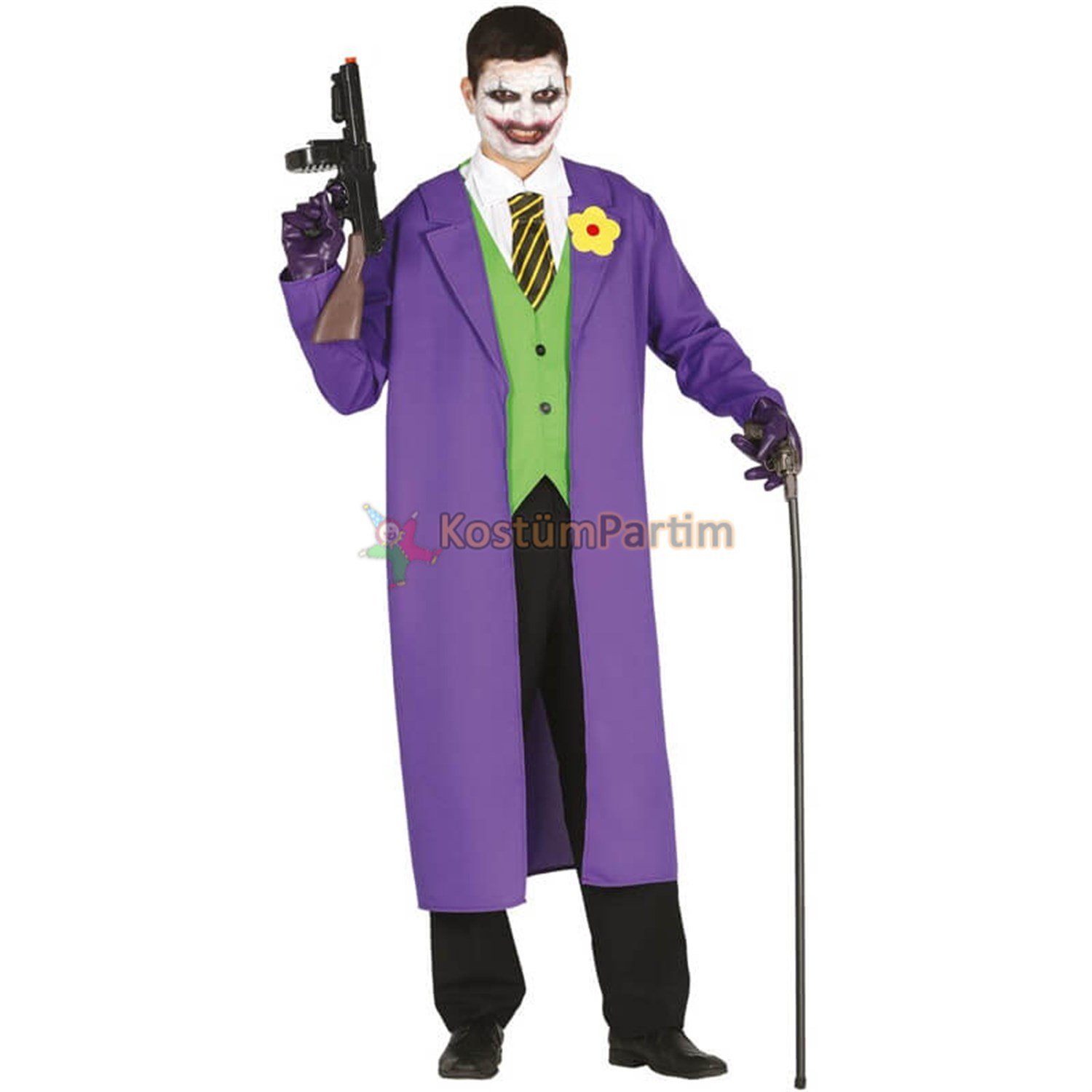 Joker Kostümü Mor CeketliErkek KostümleriKostümPartim ★ Joker Kostümü Mor Ceketli / Yetişkin Halloween Kostümleri