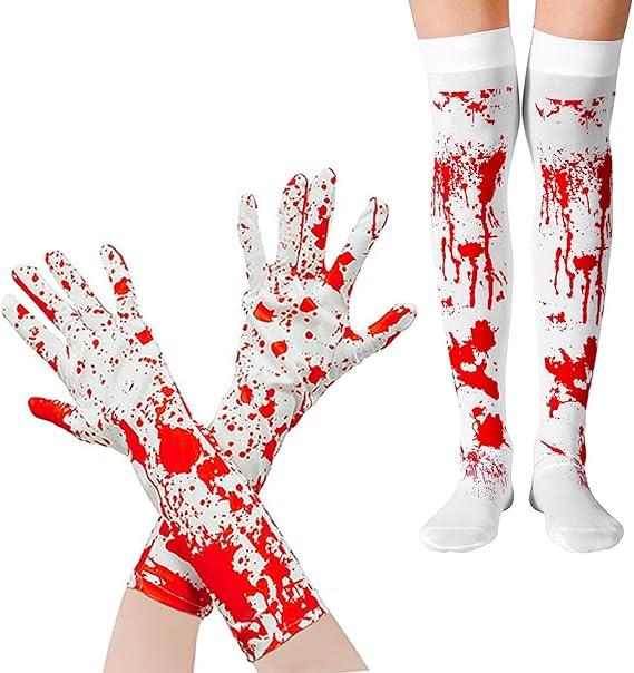 Kanlı Halloween Eldiven ve Çorap Seti Hallooween Aksesuarları KostümPartim® Kendin Yap Kanlı Halloween Seti – Eldiven, Çorap ve Yapay Kan | Korku Temalı DIY Kostüm Aksesuarı
