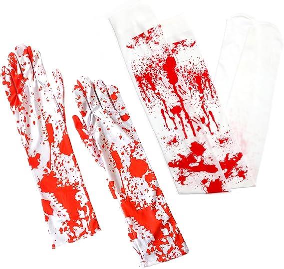 Kanlı Halloween Eldiven ve Çorap Seti Hallooween Aksesuarları KostümPartim® Kendin Yap Kanlı Halloween Seti – Eldiven, Çorap ve Yapay Kan | Korku Temalı DIY Kostüm Aksesuarı