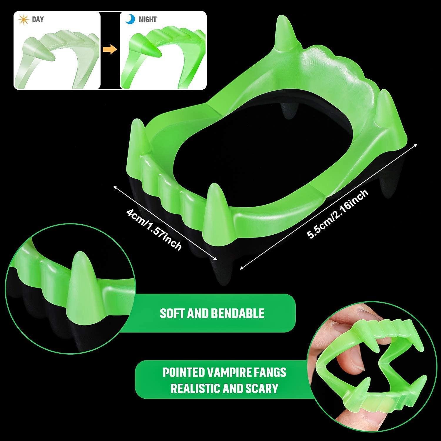 Karanlıkta Parlayan Fosforlu Çift Damak Takma Vampir Dişi Dişler / Tırnaklar Karanlıkta Parlayan Fosforlu Çift Damak Takma Vampir Dişi – Halloween Korku Aksesuarı - KostümPartim®
