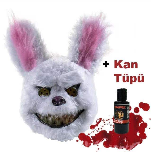 Katil Tavşan Maskesi Kanlı Beyaz Peluş Maskeler KostümPartim® Halloween Peluş Kanlı Tavşan Maskesi - Korkutucu Detaylarla Dikkat Çekin!