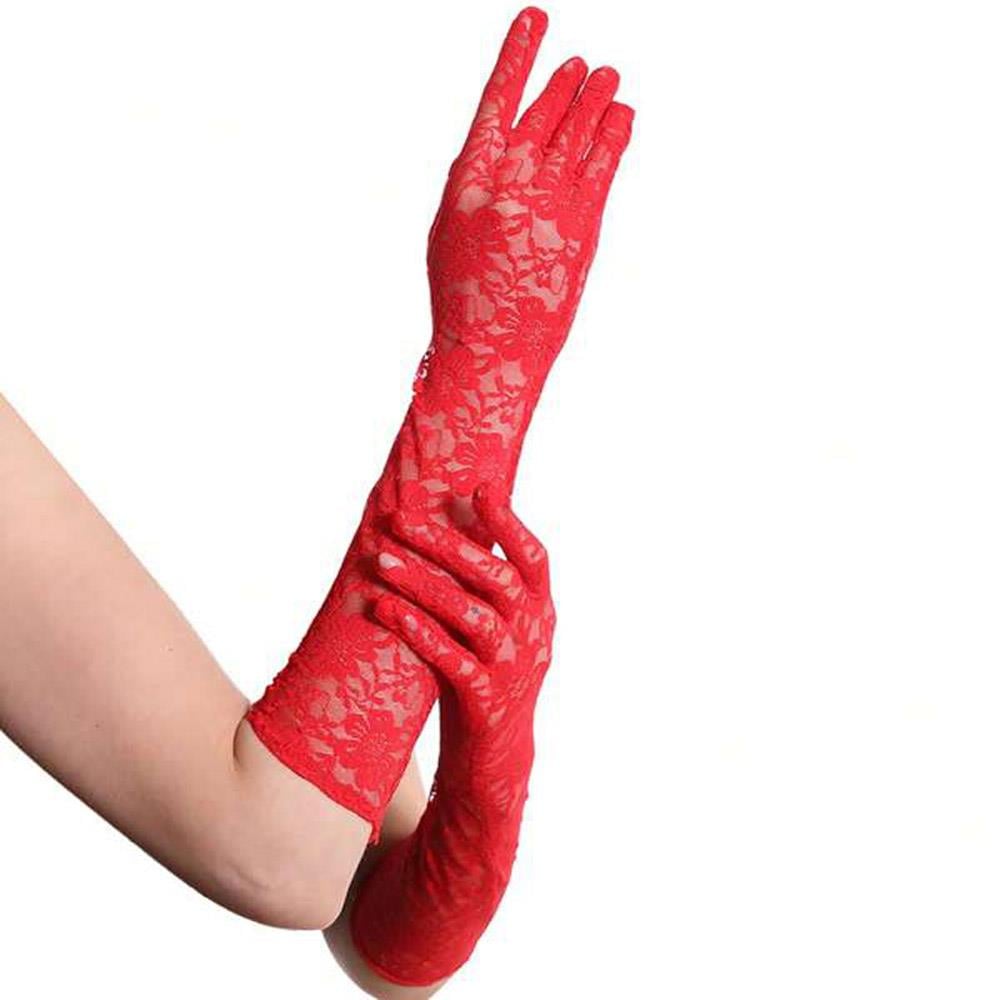 Kırmızı Renk Dantel Eldiven 40cm Uzun Model Eldivenler Kırmızı Renk Dantel Eldiven 40cm Uzun Model - KostümPartim®