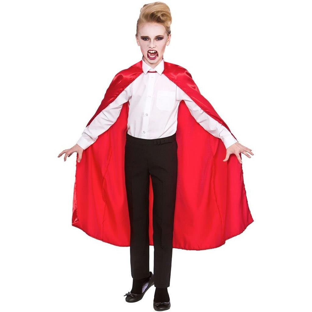Kırmızı Saten Pelerin 100cm Yakasız Çocuk Vampir Pelerini Pelerinler Kırmızı Saten Pelerin 100cm Yakasız Çocuk Vampir Pelerini - KostümPartim®