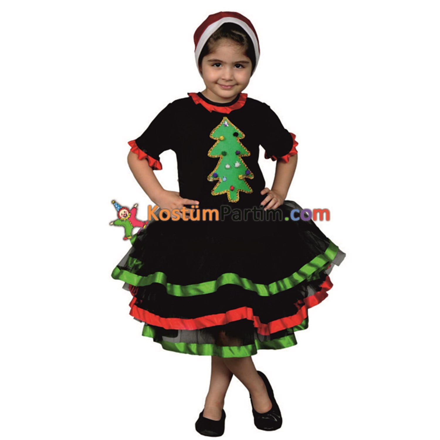 Kız Çocuk Yılbaşı Kıyafeti Çamağacı TütüYılbaşı Bebek Noel Baba Kostümü